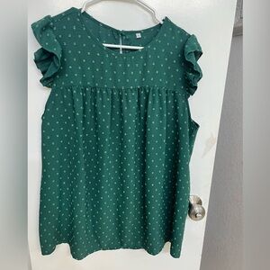 Green Ruffle Sleeve Blouse